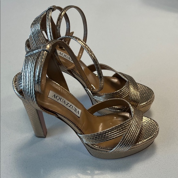 Aquazzura Metallic Champagne Strappy Heels - Picture 1 of 10